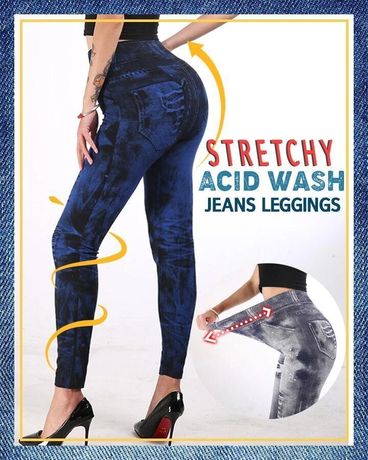 Stretchy Acid Wash Jeans Leggings ( 1 Pair)